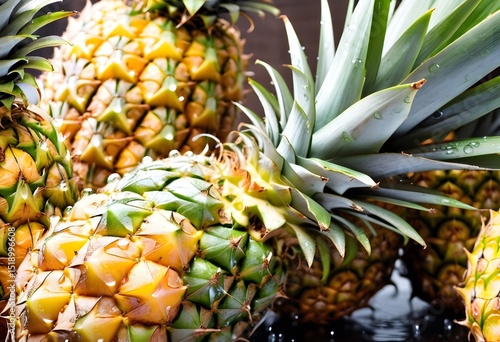 Artistic Tilted Shot of Juicy Pineapples with Water Drops