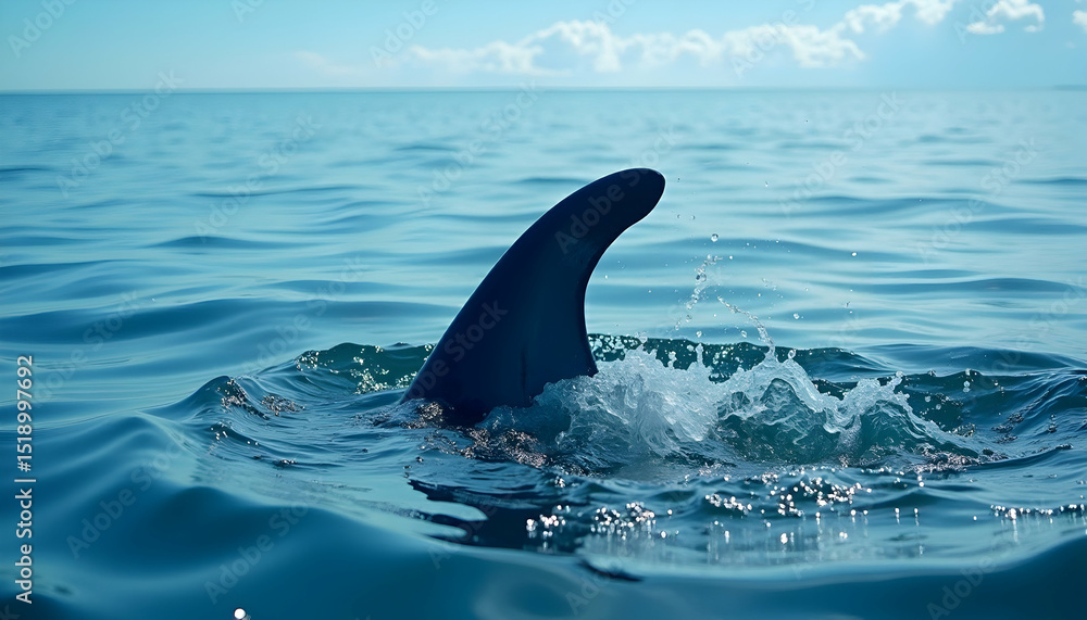 Obraz premium Dark Fin Rising in Calm Blue Ocean Water Landscape