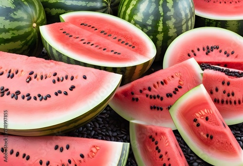 Water-Covered Juicy Watermelons, Eye Level Natural Freshness