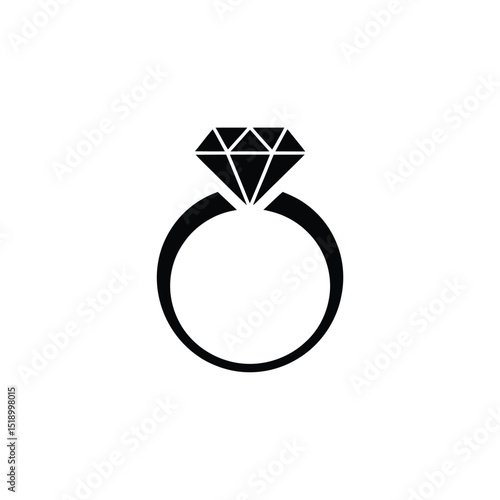 Solitaire Diamond Engagement Ring Icon, Jewelry Symbol, Promise Ring for Proposals and Weddings