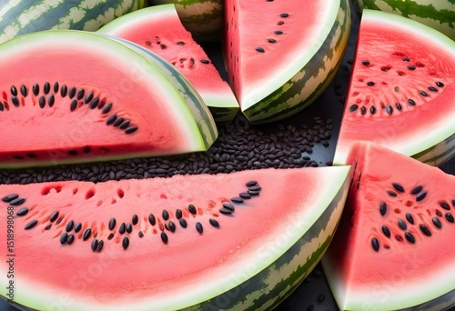 Natural Light on Ripe Watermelons with Water Drops, Eye Level