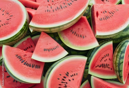 Overhead Shot of Juicy Watermelons with Water Drops, High Angle