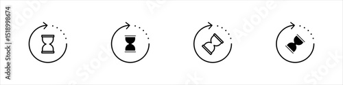 Anti aging hourglass icon set. Simple outline style. Waiting slow time, anti old, clock, sandglass with round arrow, timer concept. Thin line symbol. Vector illustration isolated. Editable stroke.	