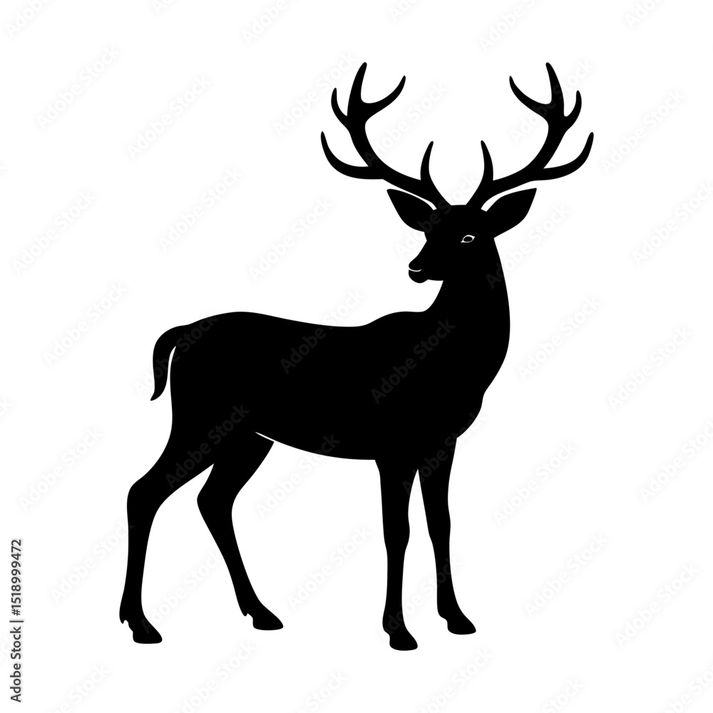 Silhouette of a standing deer with large antlers on a white background Silhouette of a standing deer with large antlers on a white background