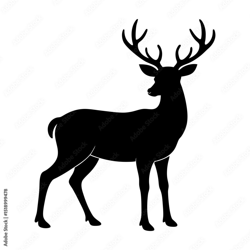Silhouette of a majestic deer standing calmly with large antlers shown Silhouette of a majestic deer standing calmly with large antlers shown