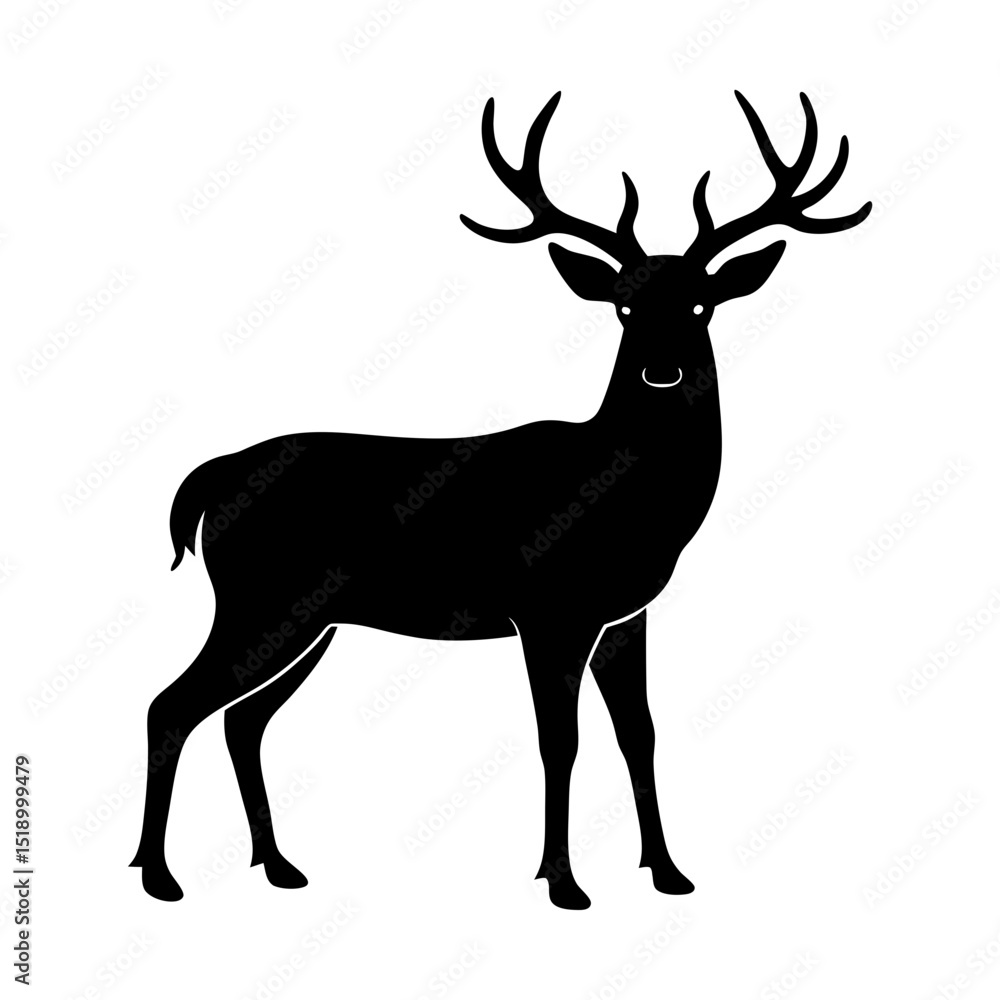 Fototapeta premium Silhouette of a deer with large antlers standing on a white background