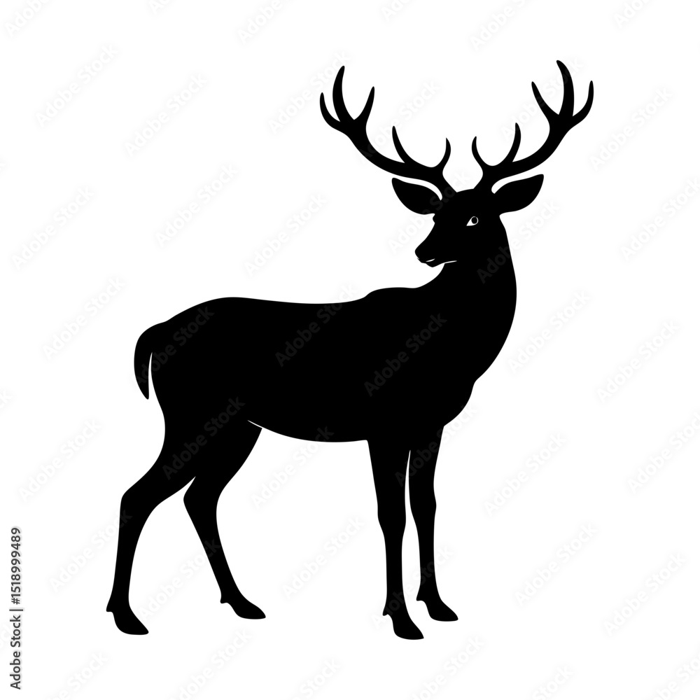 Silhouette of a standing deer with large antlers on a white background Silhouette of a standing deer with large antlers on a white background
