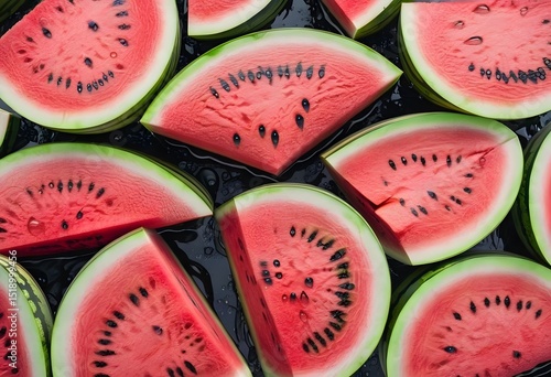 Aerial View of Ripe Watermelons with Water Drops, High Angle