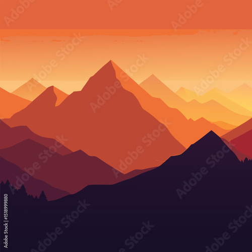 Golden hour mountain range landscape vector design