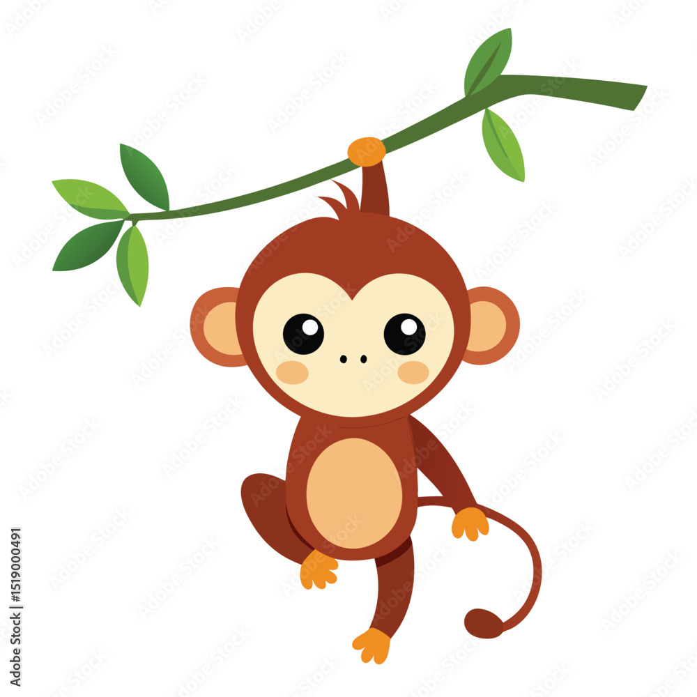 Naklejka premium Adorable baby monkey hanging from vine illustration
