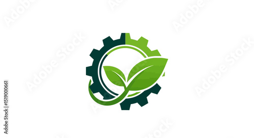 Green Technology Gear and Leaves Logo Design