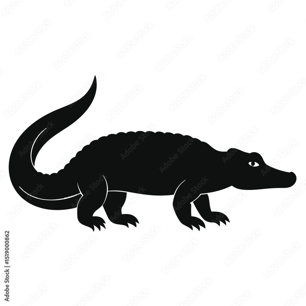 Fototapeta premium Side profile solid black silhouette of a crocodile vector design