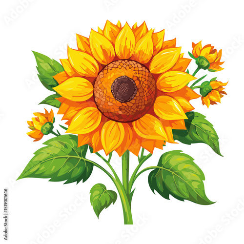 Sunflower flower color vector illustration. Drawing of agroculture for oil production on isolated background. For packaging and design