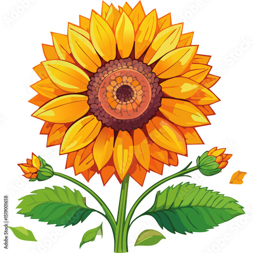 Sunflower flower color vector illustration. Drawing of agroculture for oil production on isolated background. For packaging and design