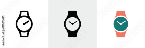Watch Icon Set Flat Design Wristwatch Timepiece Variations in Format