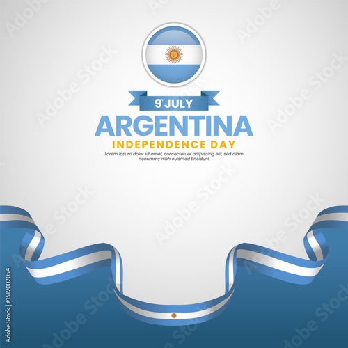 Argentina independence day greeting card, square banner background with realistic flag