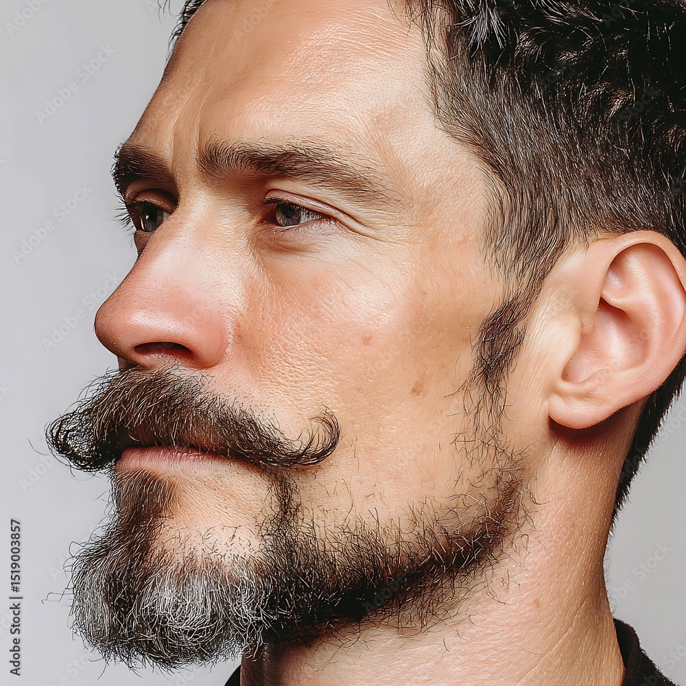 Obraz premium Man with Mustache and Goatee Profile View of a Male Face with Facial Hair