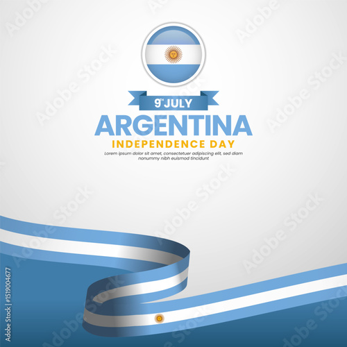 Argentina independence day greeting card, square banner background with realistic flag