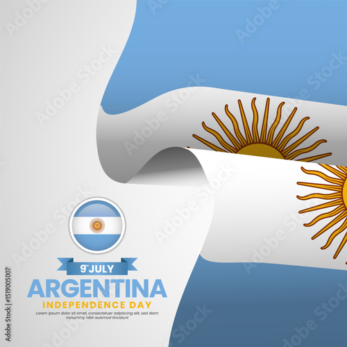 Argentina flag for national independence day square banner background with realistic flag