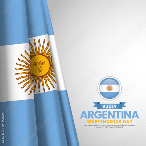 Argentina flag for national independence day square banner background with realistic flag