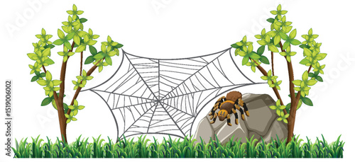 Spider on Rock with Web in Nature Scene