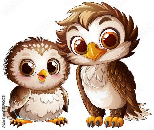 Adorable Baby Owls in Cartoon Style