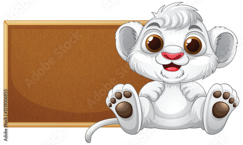 Cute Lion Cub with Blank Sign