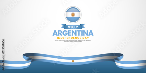 Argentina waving ribbon flag for national Independence day banner design