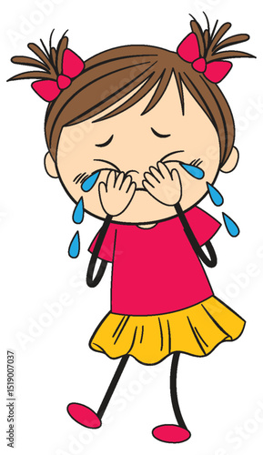 Crying Girl in Colorful Cartoon Style