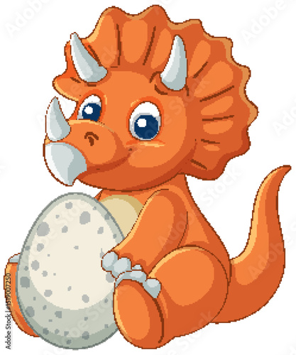 Cute Triceratops with Egg Vector Illustration