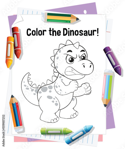 Dinosaur Coloring Page with Crayons