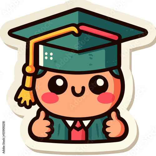 A joyful cartoon student in a graduation cap giving a thumbs-up. Ideal for websites/blogs on education, graduation, success, achievements, or academic content.
