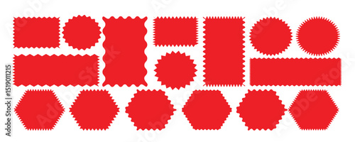 Set of red color zigzag.Wavy circular, oval and rectangular shape elements set vector illustration.