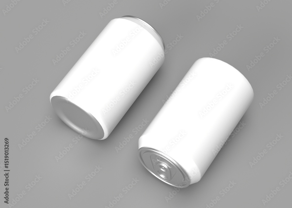 Two Blank White Aluminum Cans Mockup on Gray Background Two Blank White Aluminum Cans Mockup on Gray Background