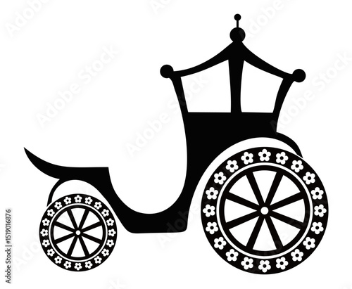 silhouette of a royal carriage with a transparent background. There is a motif on the tire part of the wheel