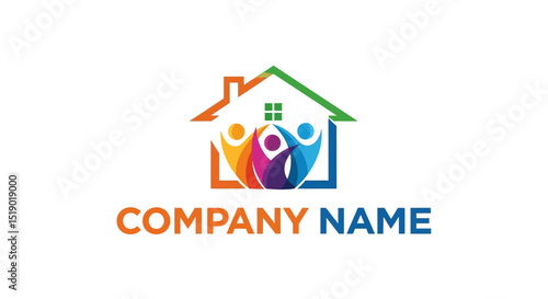 Colorful House Outline with Abstract People Figures Logo Design