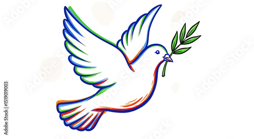 Colorful Dove of Peace with Olive Branch Illustration