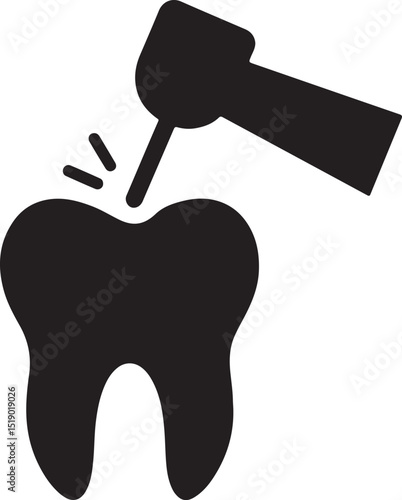 Tooth getting drilled icon silhouette vector. Ideal for dental treatment, cavity repair, and dental procedure designs.