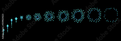 Pixel firework animation. Frame by frame light burst, gradual movement, retro 8 bit game element, sequences, pyrotechnic glowing firecracker studies, qualitative vector concept