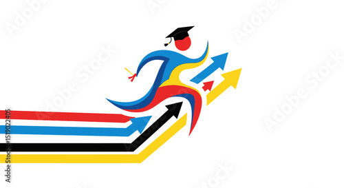 Abstract Graduate Figure Climbing Arrows Towards Success