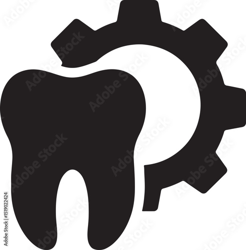Tooth with gear icon silhouette vector. Perfect for dental business, clinic management, and healthcare branding.