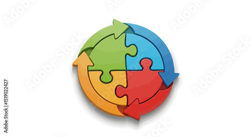 Colorful Puzzle Pieces Forming a Circular Arrow Diagram