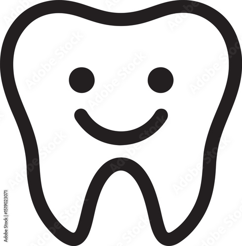 Smiley face with tooth outline icon silhouette vector. Perfect for dental happiness, care, and patient satisfaction.