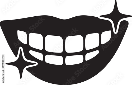 Smiling mouth with shiny teeth icon silhouette vector. Ideal for dental care, bright smile, and oral hygiene.