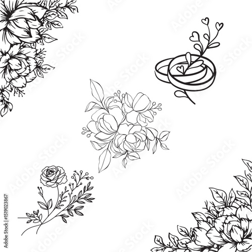 Floral wedding line art design background.