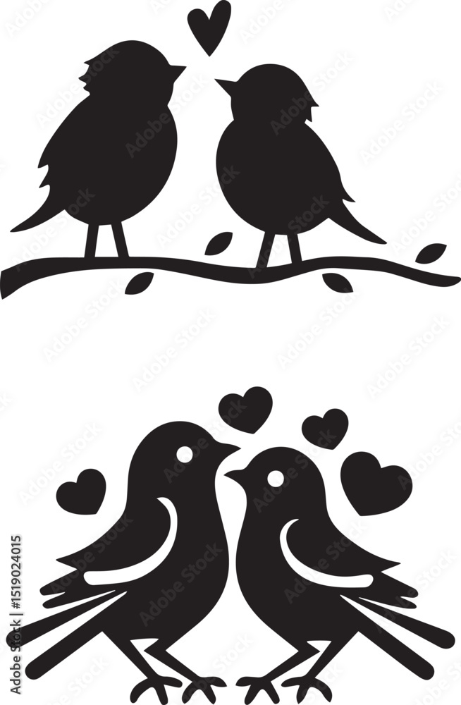 Fototapeta premium Love birds silhouette illustration.