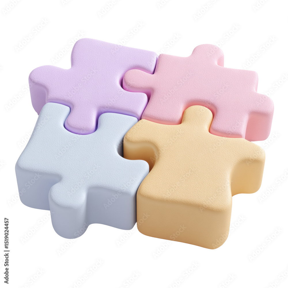 Fototapeta premium Four Pastel Puzzle Pieces Interlocked Together Symbolizing Unity and Solution