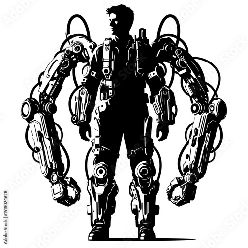 Man wearing futuristic exoskeleton suit representing Future Technologies and Innovation  