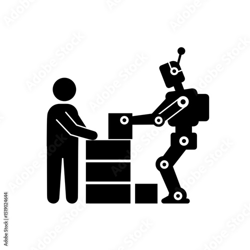 Person collaborating with robot to stack boxes in a workspace  