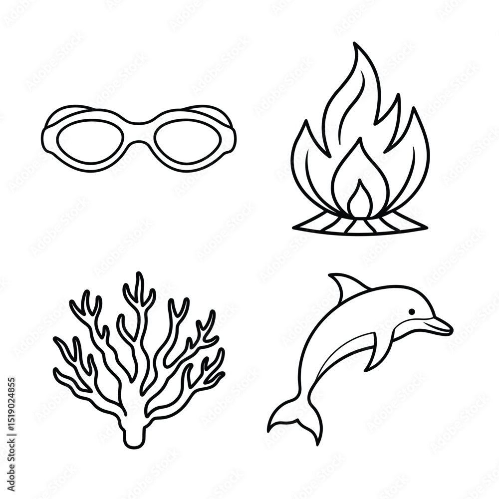 Fototapeta premium Line art sea element